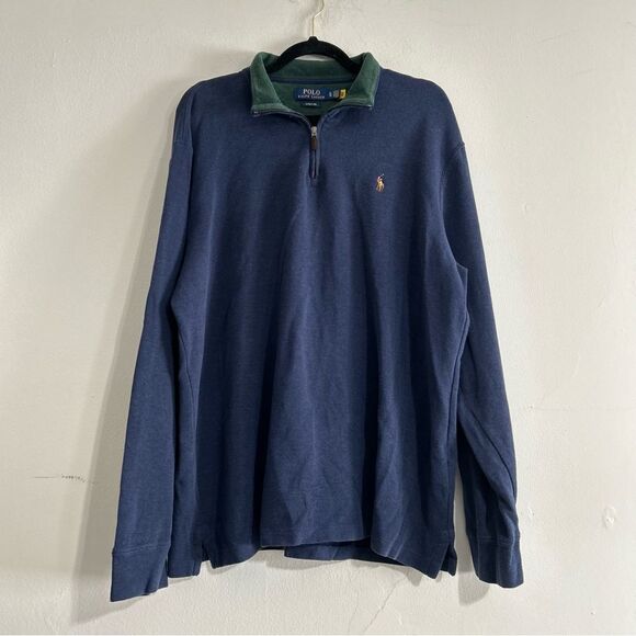 Polo Ralph Lauren Estate Rib Quarter Zip Pullover Sweater in Cruise Navy Size XL - Picture 1 of 10